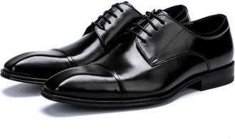 Generic Mens Low Block Heel Office Dress Shoes Pointed Toe Formal Shoes Lace Up Wedding Business Oxfords,Black,5.5 UK