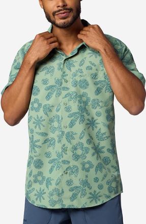 Marmot AirExchange UPF Short Sleeve Button-Up Shirt in Agate Green Granite Flower at Nordstrom, Size Xx-Large