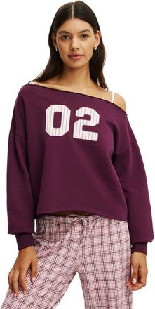 Cotton On Womens Off The Shoulder Fleece Jumper in Blackcurrant 02 at Nordstrom, Size Xx-Small