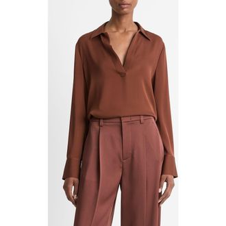 Vince Silk Blend Polo Shirt in Deep Rosewood at Nordstrom Rack, Size Xx-Small