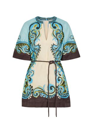 Alemais Alemais Natalia Printed Belted Linen Mini Dress - Cream - 16 (UK16 / XL)