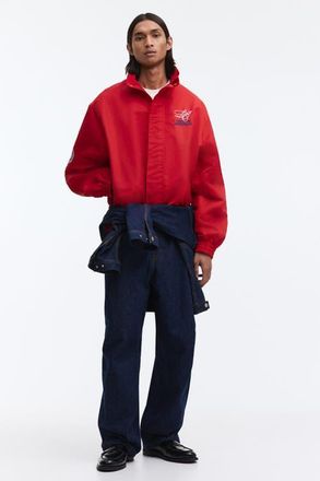 H&M Loose Fit Embroidered-motif Nylon Track Jacket in Red/sports Archives at Nordstrom, Size Xx-Large