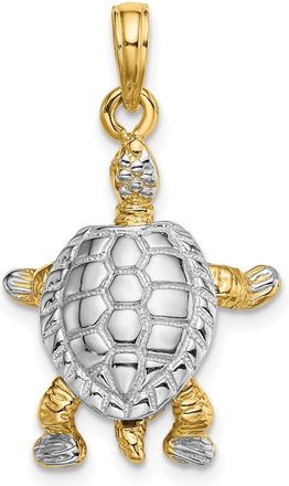 Diamond2Deal 14k Yellow Gold with White Rhodium 3-D L Turtle Moveable Head Charm
