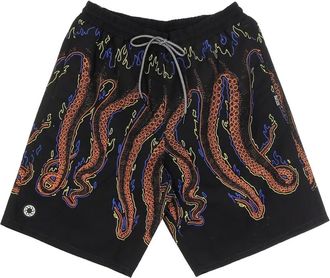 Octopus Zwarte Boardshorts met Octopusprint - Heren - Korte Broeken - Veelkleurig - S - Polyester - Korte Broeken