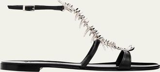 Giuseppe Zanotti Embellished Fishbone Leather Ankle-Strap Sandals