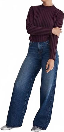 Madewell Wool Blend Mock Neck Crop Sweater In Plum