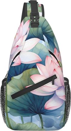 Generic Pink Lotus Sling Bag With Zipper Cross Body Bag Anti Theft Backpack For Traveling Men Sports