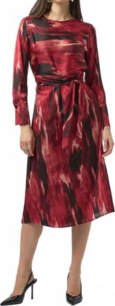 Joseph Ribkoff Abstract Print Belted 3/4 Sleeve Midi Fit And Flare Dress In Black