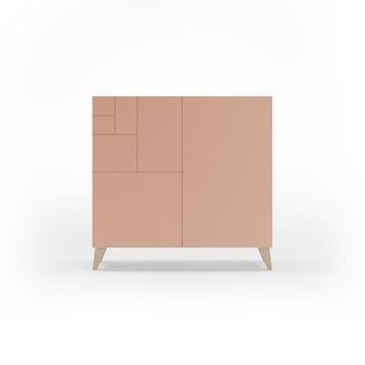 HERDASA Zapatero melamina roble claro puertas rosa patas roble cl 87x90x27cm