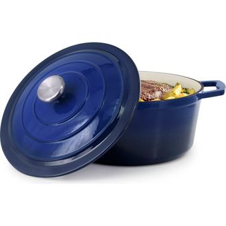 MegaChef 5 Quarts Round Enameled Cast Iron Casserole with Lid in Dark Blue at Nordstrom
