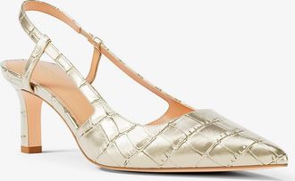 Michael Kors Alora Metallic Crocodile Embossed Leather Slingback Pump