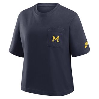 Nike Michigan Legacy Pocket Boxy Nike Womens College T-Shirt in Blue | 11CM41SMWV-SYF