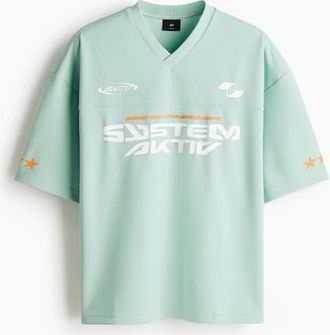H&M Oversized Fit Printed Mesh T-shirt in Mint Green/system at Nordstrom, Size Xx-Large