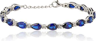 MAX + STONE 925 Sterling Silver Real Diamond and Gemstone Tennis Bracelet-Adjustable Length