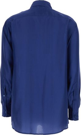 Momoni Womens Shirt Classic Collar, Blue Silk Blouses