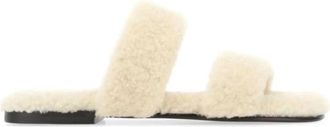 Saint Laurent Schoenen, Dames, Wit, 40 EU, Leer, Shearling Sandal