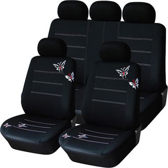 OEM Fundas De Asiento Universales Para Todas Las Estaciones, Bordado De Mariposa Negra, Accesorios Para Coche, 9 Juegos Negros