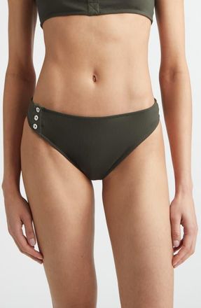 Toteme Side Button Ribbed Bikini Bottoms in Dark Green at Nordstrom, Size X-Small