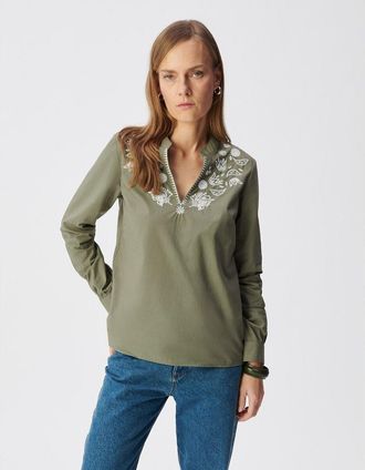 Ikks Geborduurde V-hals blouse met lange mouwen