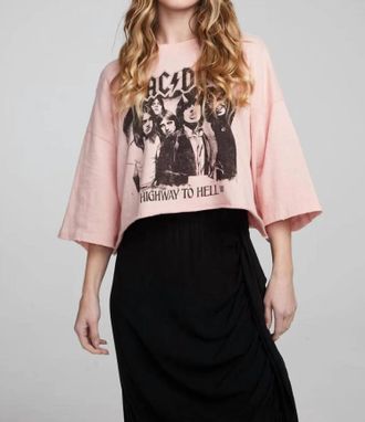 Chaser Ac/dc Crop Tee In Powder Pink