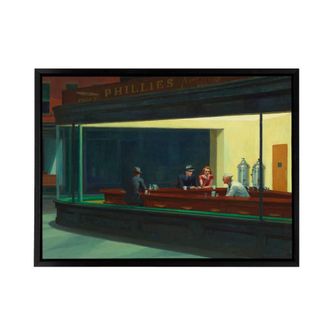 Artery8 Edward Hopper Nighthawks Framed Canvas Wall Art Print | Size: W24 x H32