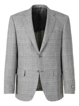 Canali notched-lapel checked blazer - men - Wool/Linen/Flax - 58 - Grey