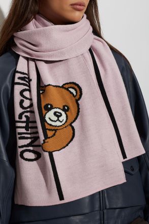 Moschino Scarf With A Characteristic Teddy Bear Motif, Unisex, Pink