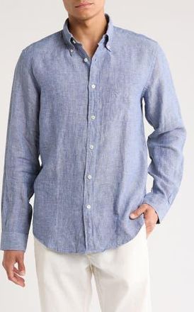 Brooks Brothers Regular Fit Linen Button-Down Shirt in Navy at Nordstrom Rack, Size Xx-Large