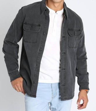 Jachs NY Stretch Flannel Lined Denim Jacket In Grey