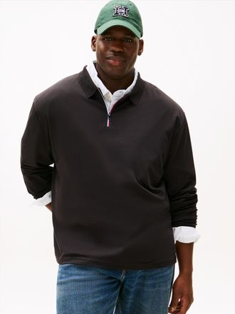 Tommy Hilfiger Big & Tall Langarm-Poloshirt ZIP INTERLOCK POLO, Herren, Gr. 4XL, schwarz, Jersey, Obermaterial: 100% Baumwolle, TOMMY HILFIGER BIG & TALL, regular fit normal, R