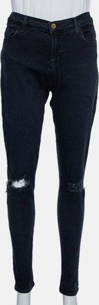J Brand Navy Blue Denim Super Skinny Distressed Blackout Jeans
