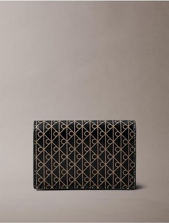 Calvin Klein Womens Allover Emblem Logo Accordion Card Case - Black