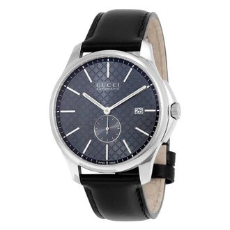 Gucci G-Timeless Automatic Grey Dial Black Leather Mens Watch YA126319