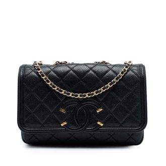 Chanel Tweedehands Kleine Gequilt Caviar CC Filigree Flap