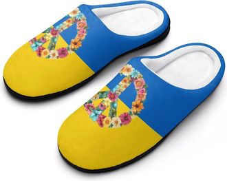 Generic Peace Sign Flag of Ukraine Fashion Cotton Slippers for Women Memory Foam House Slippers Non-Slip House Bedroom Shoes