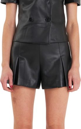 endless rose Leather Pleated Shorts In Black