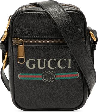 Gucci Pre-owned Womens Mini Grained Calfskin Logo Crossbody - Black Leather - One Size