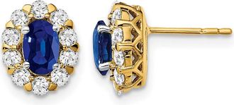 Diamond2Deal 14k Yellow Gold 5/8 Ct Lab Grown Diamond and Oval Created Sapphire Halo Stud Earrings