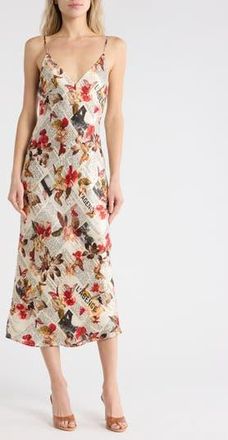 L'agence Seridie Silk Midi Slipdress in Multi Butterfly Rose Newspaper at Nordstrom Rack, Size 12