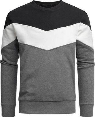 Generic Mens Jumpers No Hood Long Sleeve Crew Neck Patchwork Color Block Printed Slim Fit Sweatshirt Pullover Sweater Casual Classic Mens Stylish Shirts Adult