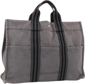 Herm&egrave;s Pre-owned Vintage Canvas Tote Bag - Dames - Vintage Shopper - Grijs - ONE Size - Leer - Vintage
