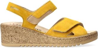 Mephisto Brede pasvorm gele sandaal met klittenband - Dames - Sleehakken - Geel - 35 EU - Su&egrave;de - Schoenen