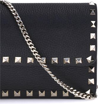 Valentino Garavani Womens Wallet With Strap Rockstud Black Calf Leather (bos Taurus) & Purses