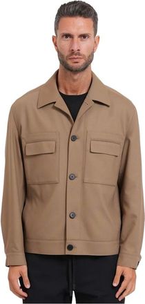 HUGO BOSS Jassen, Heren, Beige, M, Slim-fit Jack in Kreukherstellend Twill