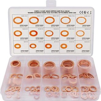 OEM Juego De Anillos De Cobre, Anillos De Sellado M5, M22, Resistentes Al Calor, Sellado Roscado, Color Cobre, 15 Tama&ntilde;os, 150 Piezas