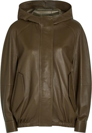 Nour Hammour Hooded Grained Leather Jacket - Dark Green - S (UK8-10 / S)