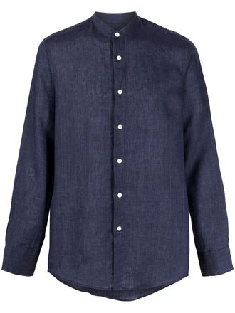 Frescobol Carioca collarless button-up shirt - men - Linen/Flax - M - Blue