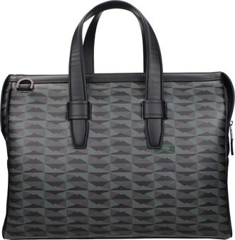 Pineider Herrens Arbeitstaschen Leder Schwarz/Gr&uuml;n