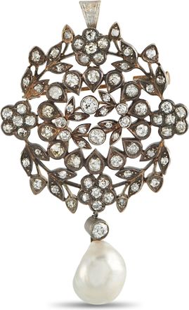 Luxury Bazaar Antique Victorian 14K Rose Gold 2.0ct Diamond and Pearl Brooch MF03-051326