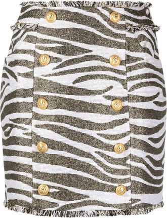 Balmain zebra print high-waisted miniskirt - women - Viscose/Cotton/Cotton/Viscose/Polyester/Metallized Polyester/other fibers - 34 - White